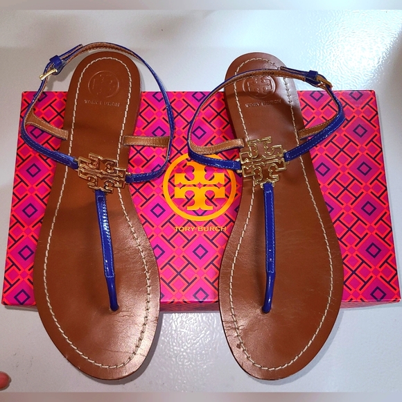 Tory Burch Shoes - Tory Burch Designer Melinda Blue T Strap Sandals Slingback Flat 8.5